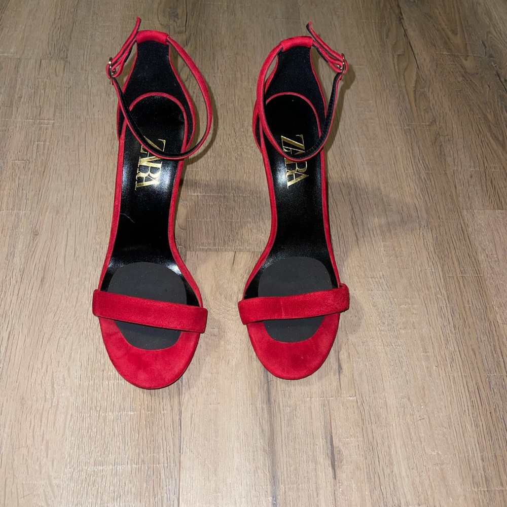 Red Zara heeled sandals worn once